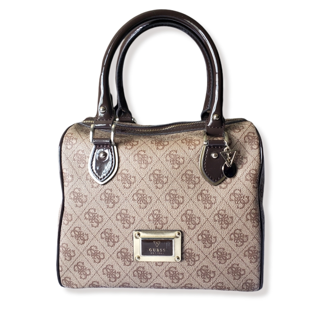 GUESS Vintage Monogram Satchel Bag - Brown Y2K Aesthetic